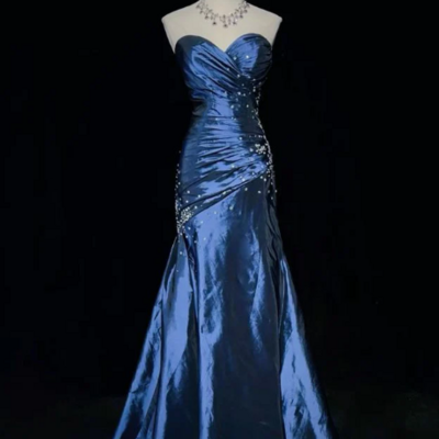 Sweetheart sheath blue stain long prom dresses