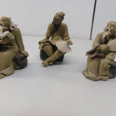 Mudman 3 pc set chinese bonsai clay figurines statues hand crafted vintage