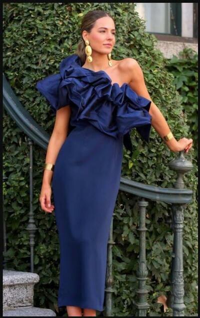 Elegant Tea-length Sheath One Shoulder Mother of Bride/Groom Dress Evening Formal Gowns 