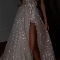 Spaghetti Straps A Line Sparkly Bohemian Split Prom Dress - Thumbnail 1