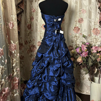 Elegant Royal Blue Strapless Ruffled Taffeta Evening Gown  - Thumbnail 1