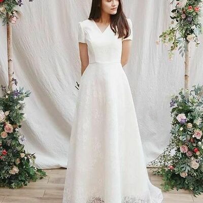 Simple lace beach boho wedding dress