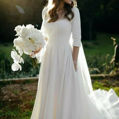 Elegant a line half sleeve simple wedding dress