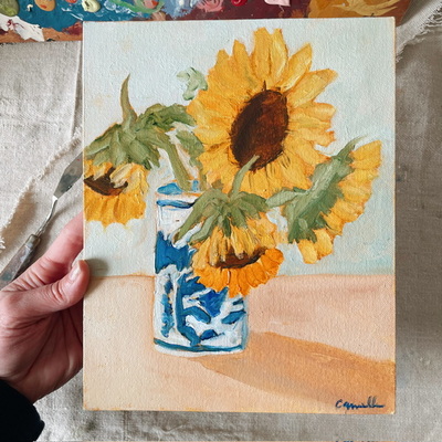 “sunflowers on my mind” original 8 x 10 oil painting