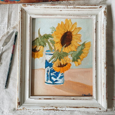 “sunflowers on my mind” original 8 x 10 oil painting