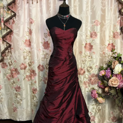 Vintage sweetheart burgundy prom dress party dress