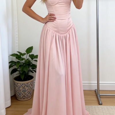 A line straps pink stain long formal evening dresses