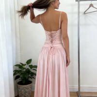 A Line Straps Pink Stain Long Formal Evening Dresses - Thumbnail 1