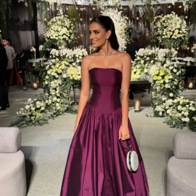 Strapless a line grape stain prom dress wedding guest dress