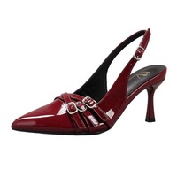 Burgundy patent leather slingback heels - Thumbnail 7