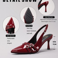 Burgundy patent leather slingback heels - Thumbnail 6
