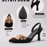 Elegant pearls and rhinestones pointed-toe slingback heels - Thumbnail 8