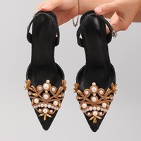 Elegant pearls and rhinestones pointed-toe slingback heels - Thumbnail 7