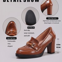 Vintage-style brown chunky heel loafers - Thumbnail 8
