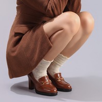 Vintage-style brown chunky heel loafers - Thumbnail 2