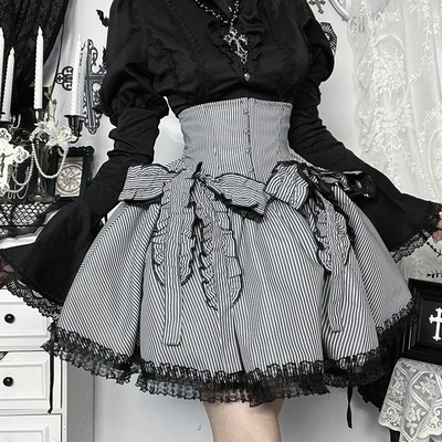 Gothic high-waist striped flare skirt