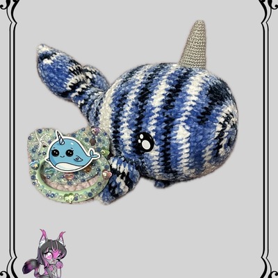 Crochet baby narwhal and deco paci to match