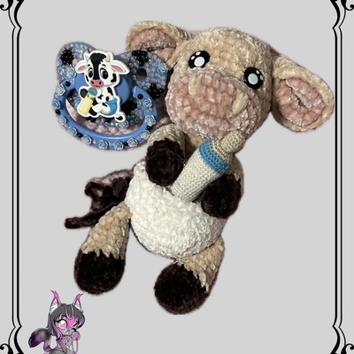 Crochet baby cow with matching adult paci
