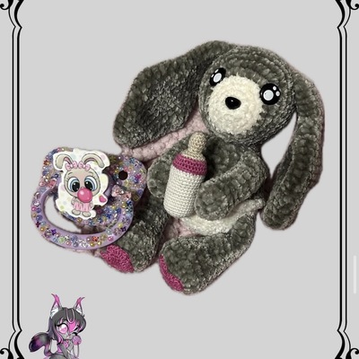 Crochet baby bunny with matching adult paci