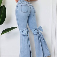 Big Bow Flare Leg Jeans - Thumbnail 3