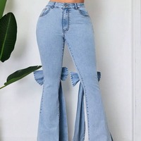 Big Bow Flare Leg Jeans - Thumbnail 2