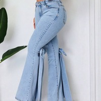 Big Bow Flare Leg Jeans - Thumbnail 4
