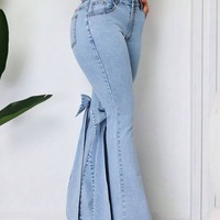 Big Bow Flare Leg Jeans - Thumbnail 5