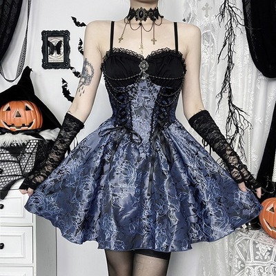 Gothic two-tone jacquard slip dress