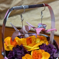 Origami Crane Earrings - Brown Set - Thumbnail 4