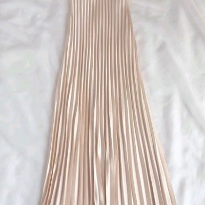 Spaghetti straps champagne long pleated prom dresses