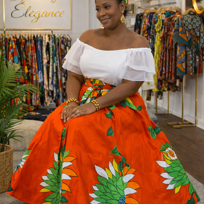 Orange flower skirt & headwrap set