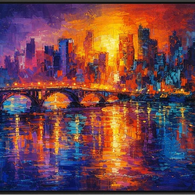 City sunset reflections art print