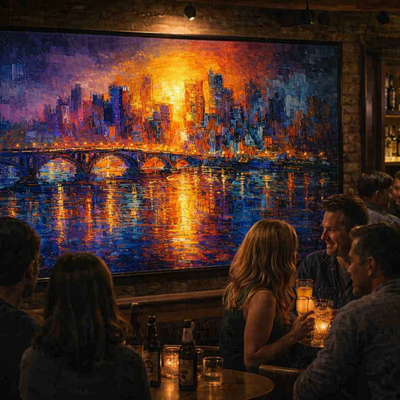 City sunset reflections art print