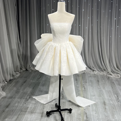 White tulle lace knee length party prom dress