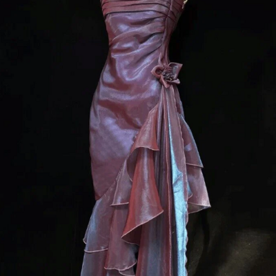 Spaghetti strap purple ruffled prom dresses formal evening dresses