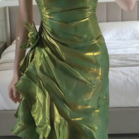 Spaghetti Strap Purple Ruffled Prom Dresses Formal Evening Dresses - Thumbnail 3