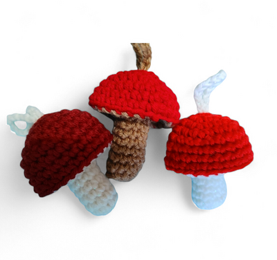 Whimsical Crochet Mushroom lip balm holder keychain