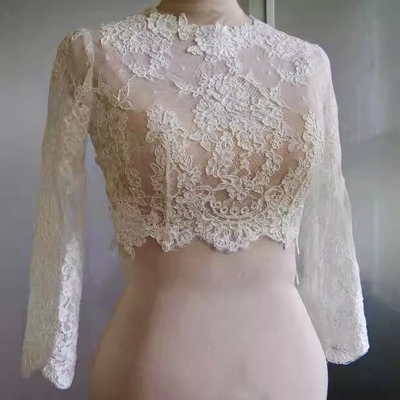 Ivory white long sleeve lace blouse wedding bridal blouse custom plus size crop wedding lace tops