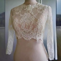 Ivory White Long Sleeve Lace Blouse Wedding Bridal Blouse Custom Plus Size Crop Wedding Lace Tops - Thumbnail 1