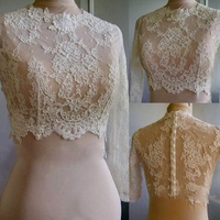 Ivory White Long Sleeve Lace Blouse Wedding Bridal Blouse Custom Plus Size Crop Wedding Lace Tops - Thumbnail 3