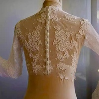 Ivory White Long Sleeve Lace Blouse Wedding Bridal Blouse Custom Plus Size Crop Wedding Lace Tops - Thumbnail 5