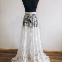 Ivory White Lace Maxi Skirt Wedding Party Lace Wrap Skirt Outfit Custom Plus Size - Thumbnail 6