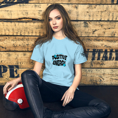 Unisex positive energy t-shirt with right and left sleeve logos