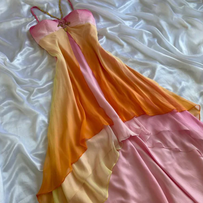 Ombre chiffon tiered ruffles evening gowns - Thumbnail 2