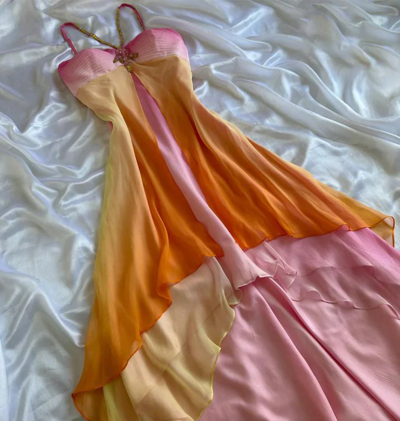 Ombre Chiffon Tiered Ruffles Evening Gowns