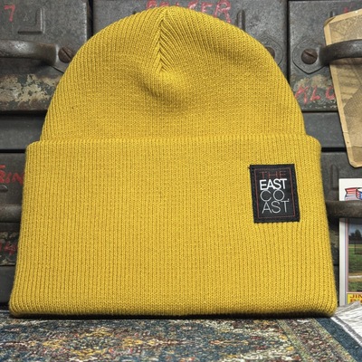 “who am i" beanie  (mustard skinny rib)