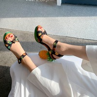 Pineapple Print Platform Sandals - Thumbnail 4
