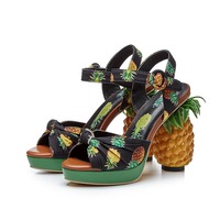 Pineapple Print Platform Sandals - Thumbnail 1
