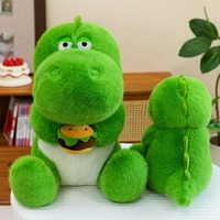 Green dinosaur holding hamburger plush toy - Thumbnail 1