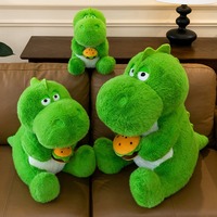 Green dinosaur holding hamburger plush toy - Thumbnail 3